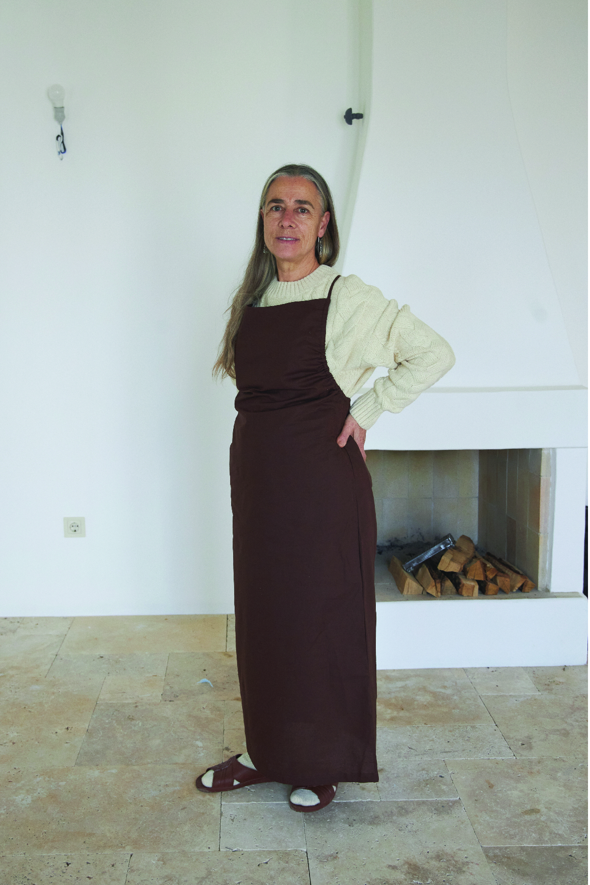 eba halter dress brown, organic cotton poplin dress. Mid-calf length and adjustable straps.